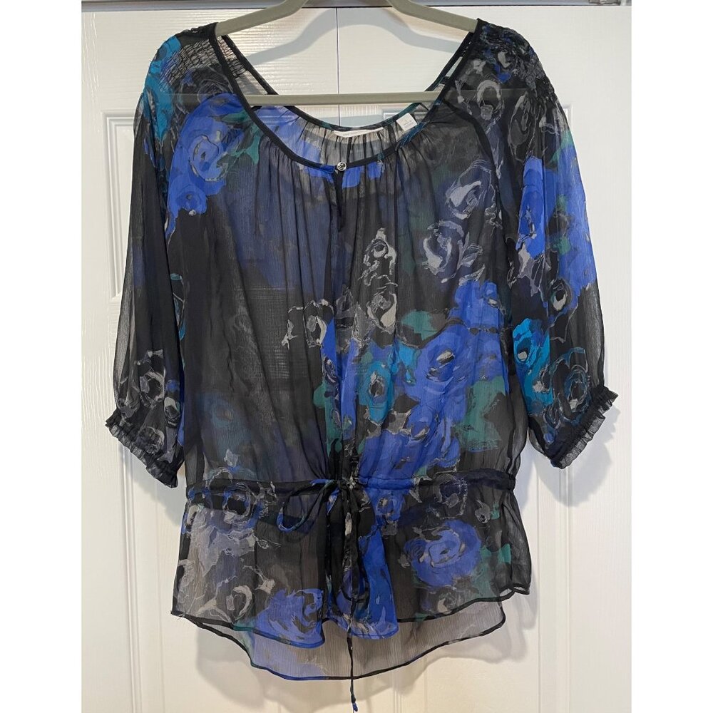NY & Co Womens Sheer Floral Top Size S Y2K Dark Fairy Indie Dainty Romantic Soft